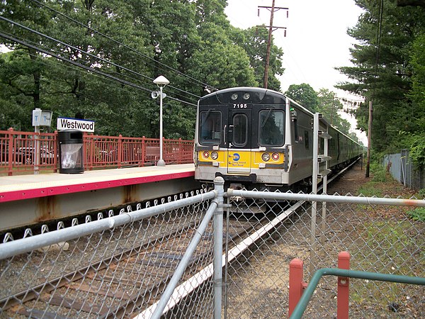 A West Hempstead-bound train at the Westwood station.