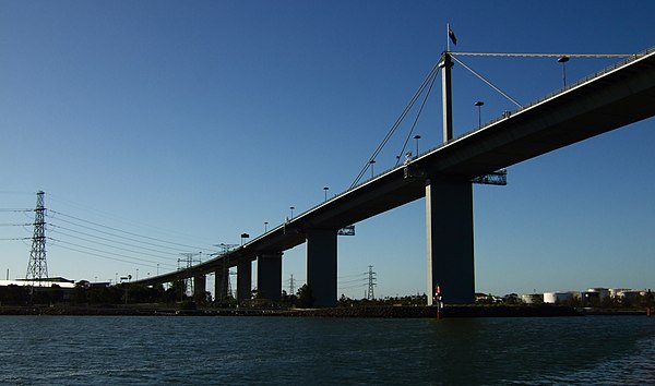 The West Gate Bridge, Melbourne, which was built to handle 40,000 vehicles a day, is now used by over 165,000 a day.