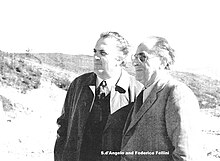 Federico Fellini and Salvo d'Angelo at the latter's villa in Santa Brigida (Florence) (1972) With Federico Fellini in 1972.jpg