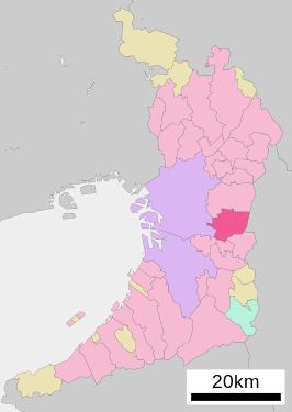 Situering van Yao in de prefectuur Osaka