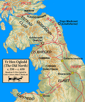 Map of northern Britain showing the Gododdin and other tribes c.600 AD