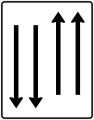 Zeichen 522-33 Fahrstreifentafel; Darstellung mit Gegenverkehr: zwei Fahrstreifen in Fahrtrichtung, zwei Fahrstreifen in Gegenrichtung