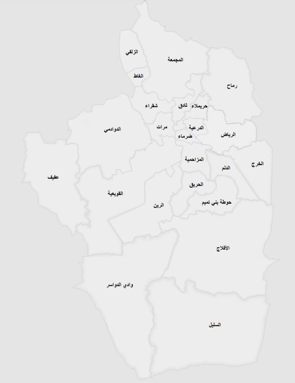 الخريطة المكانية لمنطقة الرياض