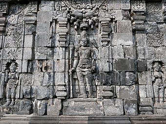 A Bodhisattva flanked by two Taras in Sewu temple.