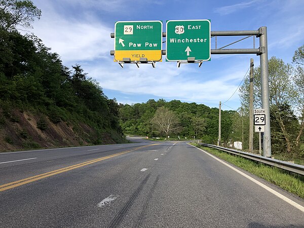 US 50 eastbound at WV 29 near Pleasantdale