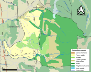 Barevná mapa znázorňující využití půdy.