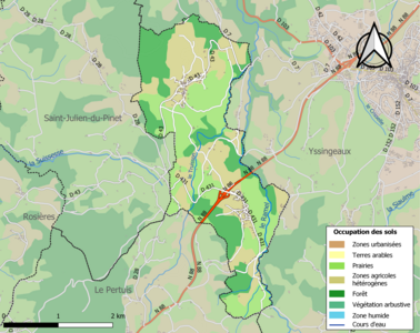 Carte en couleurs des infrastructures et de l'occupation des sols de la commune.