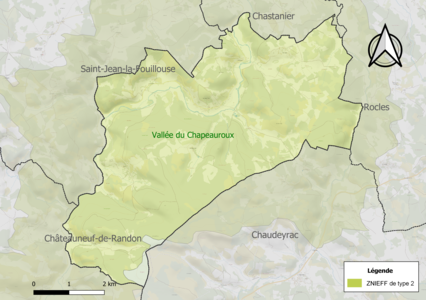 Carte de la ZNIEFF de type 2 sur la commune.