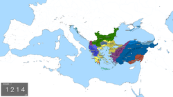 Konstantinopolis'in yağmalanmasından 10 yıl sonra İznik İmparatorluğu (mor)