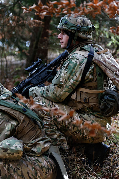 A Georgian soldier with Scouts Platoon, Delta Company, Special Mountain Battalion conducts reconnaissance operations Feb. 14, 2014, during Georgian Mi