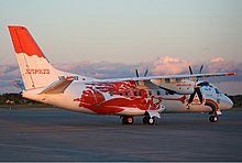 An Antonov An-140 of Aeromist at Gdańsk Lech Wałęsa Airport in 2005.