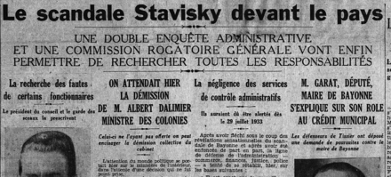 Affaire Stavisky, Une du quotidien Le Matin, 7 janvier 1934.