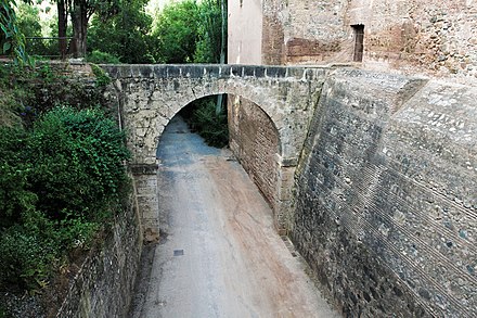 Aqueduct of the Acequia Real, which brings water into the Alhambra's walled enclosure (on the right)