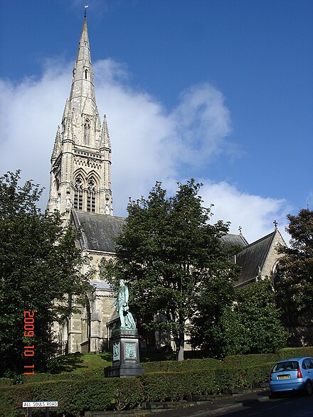All Souls' Church and statue of Edward Akroyd