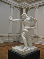 Athlete wrestling with a Python, white marble sculpture, 1888–1891, Art Gallery of New South Wales