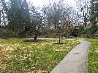 Annwood Park, view of grotto, March 2019 Annwood Park.jpg