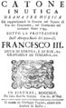 English: Anonymous - Catone in Utica - title page of the libretto, Florence 1744