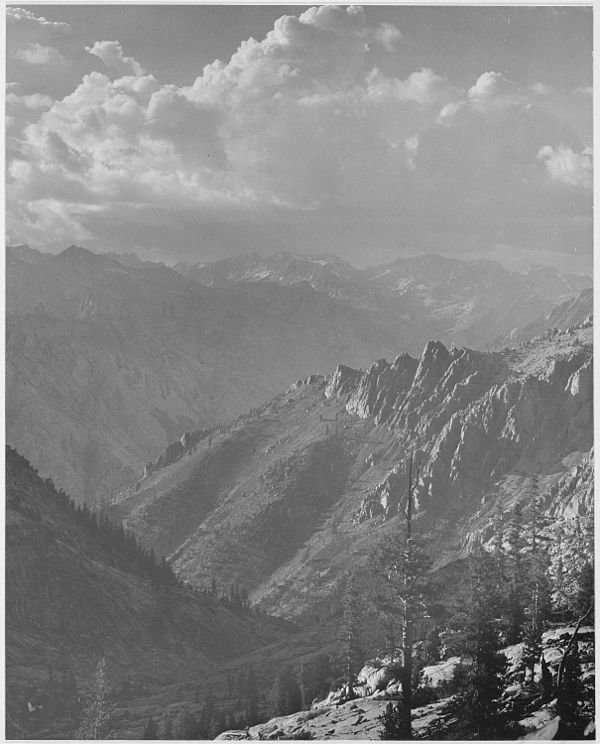 A photograph taken by Ansel Adams of the Middle Fork from the south fork of Cartridge Creek