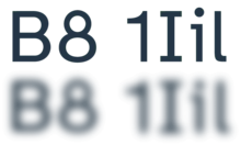 The font's normal appearance above, and a blur effect simulating how the same letters might appear to someone with a low-vision condition below. Atkinson Hyperlegible blur.webp