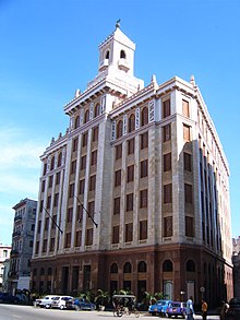 The geometric focus of Art Deco architecture can be seen through the Bacardi Building, Havana 2006. Bacardi Building, Havana 2006.jpg