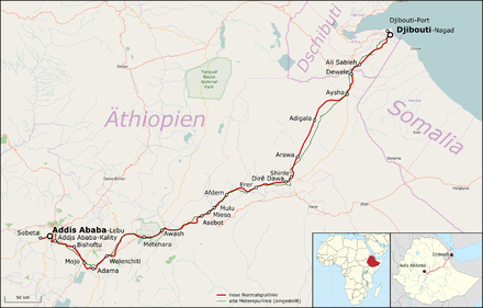 Map of the Addis Ababa–Djibouti Railway