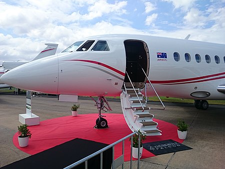 Balmoral Air (VH-WIO) Dassault Falcon 2000EX on display at the 2015 Australian International Airshow.jpg