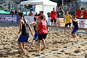 Deutsch: Beachhandball Europameisterschaften 2019 (Beach handball Euro); Tag 1: 2. Juli 2019 – Männer, Vorrunde Gruppe D, Frankreich-Montenegro 2:0 (19:7, 18:9) English: Beach handball Euro; Day 1: 2 July 2019 – Men Preliminary Round Group D – France-Montenegro 2:0 (19:7, 18:9)