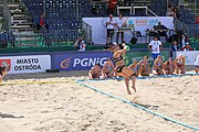 Deutsch: Beachhandball Europameisterschaften 2019 (Beach handball Euro); Tag 2: 3. Juli 2019 – Frauen, Vorrunde Gruppe C, Spanien-Griechenland 2:1 (12:20, 18:16; 8:2) English: Beach handball Euro; Day 2: 3 July 2019 – Women Preliminary Round Group C – Spain-Greece 2:1 (12:20, 18:16; 8:2)