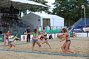 Deutsch: Beachhandball Europameisterschaften 2019 (Beach handball Euro); Tag 2: 3. Juli 2019 – Frauen, Vorrunde Gruppe D, Ukraine-Deutschland 2:0 (23:22, 32:24) English: Beach handball Euro; Day 2: 3 July 2019 – Women Preliminary Round Group D – Ukraine-Germany 2:0 (23:22, 32:24)