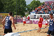 Deutsch: Beachhandball bei den Olympischen Jugendspielen 2018; Tag 7, 13. Oktober 2018; Jungen, Spiel um Platz Drei– Argentinien-Kroatien 2:0 English: Beach handball at the 2018 Summer Youth Olympics at 13 October 2018 – Boys Bronze Medal Match – Argentina-Croatia 2:0