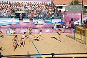 Deutsch: Beachhandball bei den Olympischen Jugendspielen 2018; Tag 3, 9. Oktober 2018; Jungs, Vorrunde, Gruppe B - Argentinien-Hongkong 2:0 English: Beach handball at the 2018 Summer Youth Olympics at 9 October 2018 – Girls Preliminary Round Group B – Argentina-Hing Kong 2:0