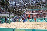 Deutsch: Beachvolleyball bei den Olympischen Jugendspielen 2018; Tag 11, 17. Oktober 2018; Jungen,Finale – Niederlande (Matthew Immers/Yorick de Groot)-Schweden (David Åhman/Jonatan Hellvig) 0:2 (20–22/15–21) English: Beach volleyball at the 2018 Summer Youth Olympics at 17 October 2018 – Final – Netherlands (Matthew Immers/Yorick de Groot)-Sweden (David Åhman/Jonatan Hellvig) 0:2 (20–22/15–21)