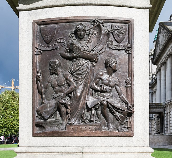 File:Belfast City Hall Sculpture of Sir Daniel Dixon Relief “Shipping” 2018 08 24.jpg