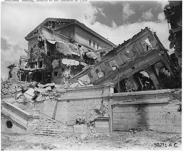 The destruction of the Legislature Building in Manila following a bombing campaign, circa 1943 to 1945