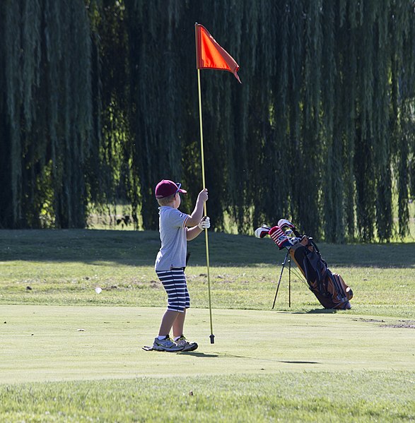 File:Boy pulls on flag - East Potomac Golf Course - 2013-08-25.jpg