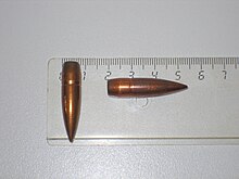 A 1914 pattern 7.92x57mm Mauser s.S. Patrone (schweres Spitzgeschoss / heavy pointed bullet) boat-tailed full metal jacket bullet Bullet 7-92Mauser.JPG