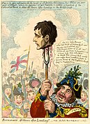 ナポレオンの首を掲げるジョン・ブル。ジェームス・ギルレイ（1803年）
