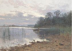Lake landscape at dusk by Charlotte Wahlström, 1887