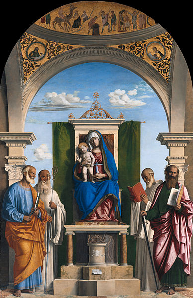 File:Cima da Conegliano - Enthroned Madonna with Child and SS Peter, Romualdus, Benedict and Paul - Google Art Project.jpg