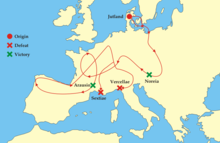 Military stratagem in the maneuver against the Romans by Cimbri and Teutons c. 100 B.C. Cimbrians and Teutons.png