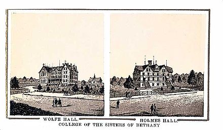 College of the Sisters of Bethany postcard showing Wolfe Hall and Holmes Hall
