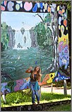 Visitor and street art in Nimbin