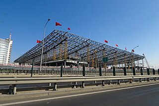 Qinghe railway station railway and metro station under re-construction in Beijing, China