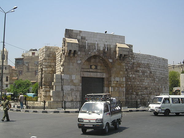 Wall of Damascus at the Thomas gate. Although now only 7 metres (23 feet) high, it was 11 m (36 ft) high at the time of the siege. Damascus has risen 