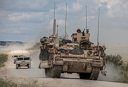 Soldiers from 4th Squadron (Dark Horse), 9th Cavalry Regiment, 2nd Armored Brigade Combat Team, 1st Cavalry Division, complete field testing of the Armored Multi-Purpose Vehicle at Fort Hood, Texas, circa 2018 DarkHorse AMPV.jpg