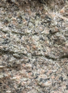 Close up of Dedham Granite including a visible epidote/chlorite vein DedhamGranitecloseup.png