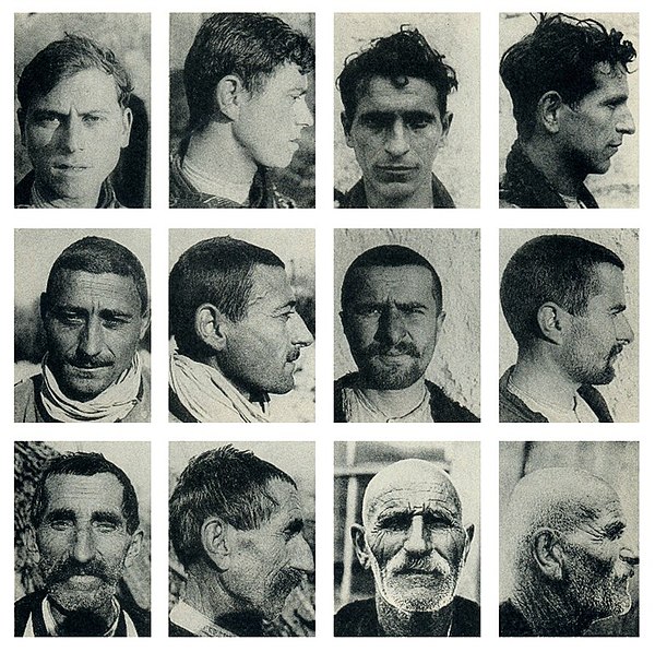 Photographs of men from northern Albania taken by Coon in 1929 and published in The Mountains of Giants (1950). This "descriptive" approach was typica