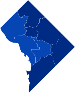 District of Columbia presidential election results by ward, 2016.svg