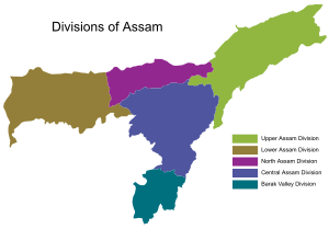 The five divisions of Assam Divisions of Assam.svg