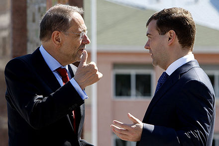Javier Solana with the Russian President Dmitry Medvedev, in 2008
